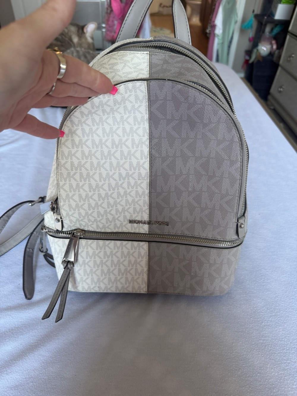 Michael Kors Two-Tone Cream and Taupe MK Logo Backpack